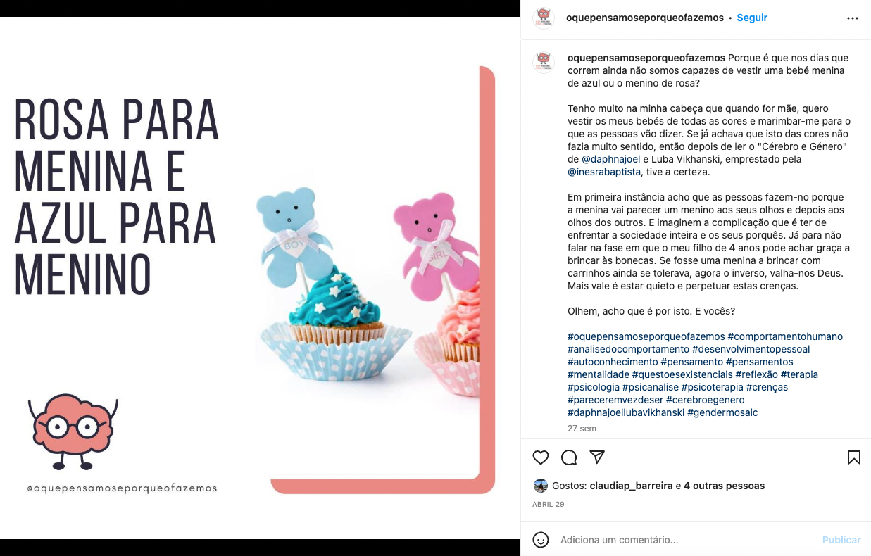 exemplo de post sobre desenvolvimento pessoal da página de instagram o que pensamos e porque o fazemos