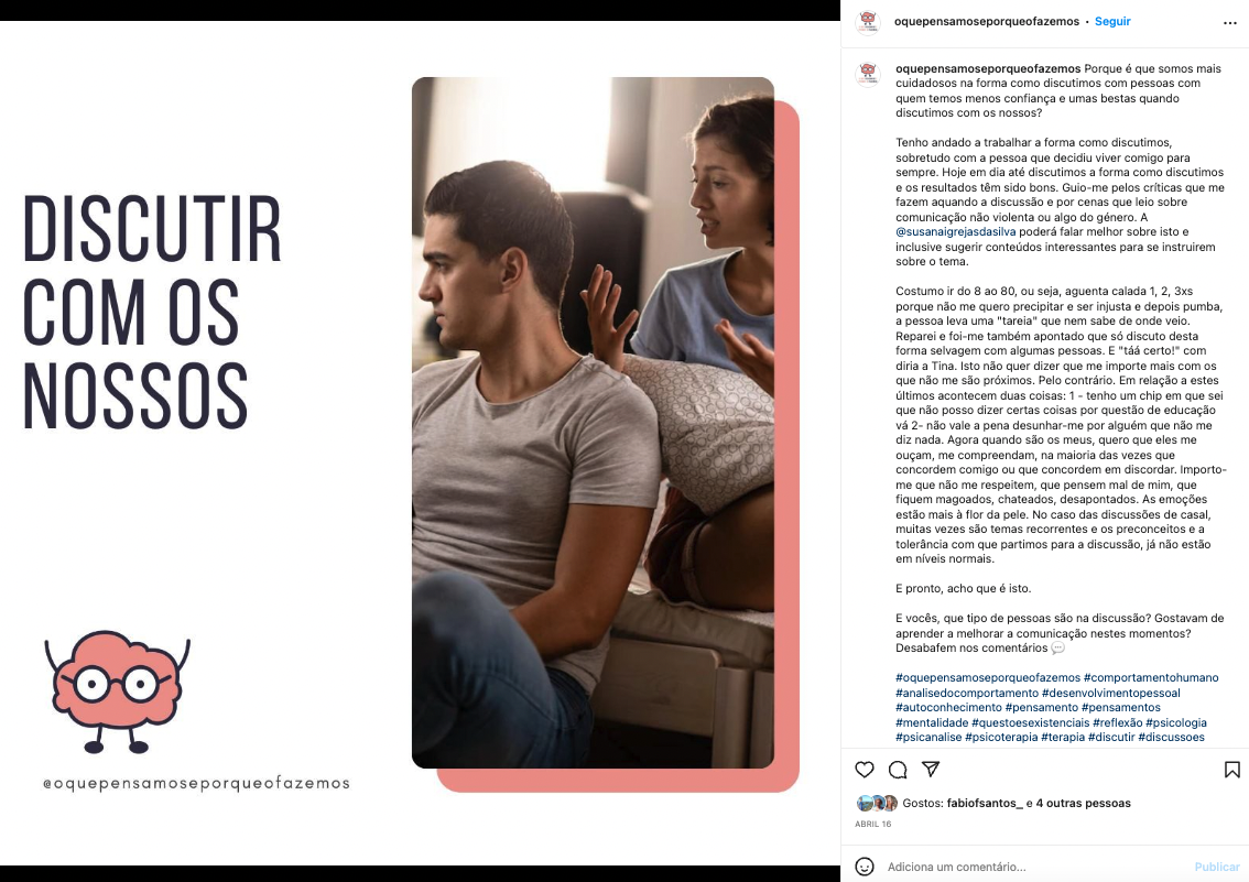 exemplo de post sobre desenvolvimento pessoal da página de instagram o que pensamos e porque o fazemos