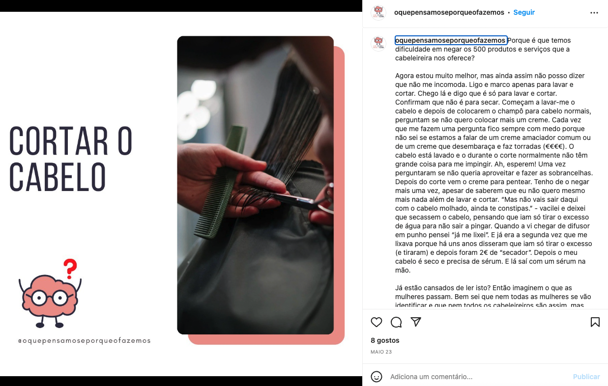 exemplo de post sobre desenvolvimento pessoal da página de instagram o que pensamos e porque o fazemos
